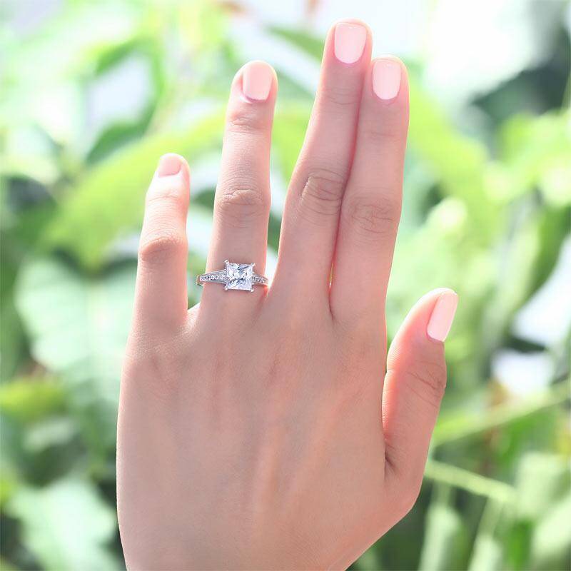 Princess Cut Diamond Cluster Halo Engagement Ring Wedding Set 14K